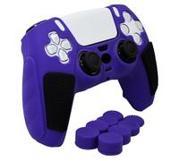 HLRAO - Viola Nero Cover protettiva antiscivolo per controller, in silicone morbido e spesso con borchie, compatibile con controller PS5/Slim/Pro, con 8 cappucci per impugnature per i pollici.