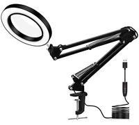 HLRTBCN Lampicatore 5X Lampietta da scrivania in Vetro con Morsetto, oscurità scambiata, 3 modalità di Colore, 10 luminosità, Lampada per ingrandimento del Braccio Altalena in Metallo a LED per