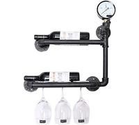 HLRTBCN Porta di vino in ferro sospeso a muro con tubi dell'acqua industriale retrò decorazione di bottiglie di vino shelf rod vino, visione nera La bellezza è safeappy Aqiong