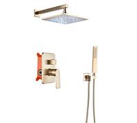 HLRTBCN Sistema Doccia, Rubinetto della Doccia a LED, soffitto con Pioggia Nascosta d'oro Spazzolato, Set di rubinetti per la Doccia da Bagno a 2 Vie, da 10 Pollici (12 Pollici) Aqiong