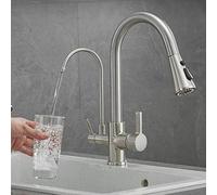 HLRTBCN Tocca del Filtro del lavello da Cucina a 3 Vie con Spray Estraibile nickelperfect Spazzolato per Il Filtro dell'Acqua sotto lavello Aqiong