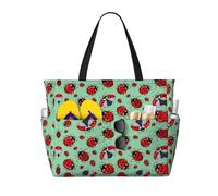 HLSBSSL Questa borsa da viaggio da spiaggia con coccinelle rosse su sfondo blu può essere utilizzata per lo shopping, l'esercizio fisico o il lavoro