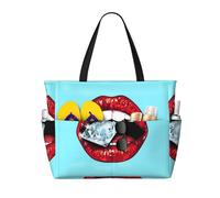HLSBSSL Questa borsa da viaggio da spiaggia con labbra rosse con stampa a diamante può essere utilizzata per lo shopping, l'esercizio fisico o il lavoro