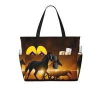HLSBSSL Questa borsa da viaggio da spiaggia con stampa di cavalli neri può essere utilizzata per lo shopping, l'esercizio o il lavoro