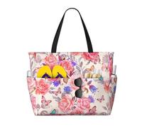 HLSBSSL Questa borsa da viaggio da spiaggia con stampa floreale con rose e farfalle può essere utilizzata per lo shopping, l'esercizio fisico o il lavoro