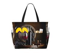 HLSBSSL Questa borsa da viaggio da spiaggia stampata in vetro per bottiglia di vino rosso può essere utilizzata per lo shopping, l'esercizio fisico o il lavoro
