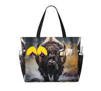 HLSBSSL Questa borsa da viaggio in spiaggia con stampa bisonte nordamericana può essere utilizzata per lo shopping, l'esercizio fisico o il lavoro