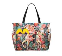 HLSBSSL Questa borsa da viaggio in spiaggia con stampa unicorno rosa può essere utilizzata per shopping, esercizio fisico o lavoro