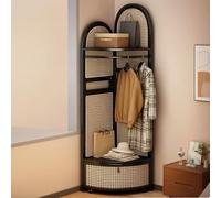 Hltdzer Appendiabiti Tripode Angolare in Bambù e Rattan a Tre Livelli, Scaffale Stretto per Spazi Ridotti, Ripiano Espositivo Aperto per Camera da Letto(Black-B)