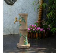 Hltdzer Colonna d'Acqua da Giardino Esterna in Pietra con Rilievo di bambù, Supporto per Tubo Cilindrico Autonomo con Rubinetto, Distributore d'Acqua(A-Side Water Inlet,61CM/24IN)