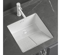 Hltdzer Lavabo in Ceramica Rettangolare per Lavabo da Bagno Vasca Lavanderia con ASSE per Lavare con Rubinetto Bianco Gocciolatoio Tubo di Scarico Adatto per Bagni(47 * 47 * 22CM/18.5 * 18.5 * 8.7IN)