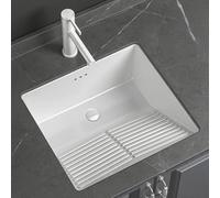 Hltdzer Lavabo in Ceramica Rettangolare per Lavabo da Bagno Vasca Lavanderia con ASSE per Lavare con Rubinetto Bianco Gocciolatoio Tubo di Scarico Adatto per Bagni(50 * 46 * 22CM/19.7 * 18.1 * 8.7IN)