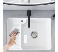 Hltdzer Lavandino per Il Bagno,lavatoio Lavanderia,Lavabo da Incasso in Ceramica con Assicella,con gocciolatoio e Tubo di Scarico, Adatto per bagni, WC, balconi e Cortili Esterni (Size : 74 * 42)