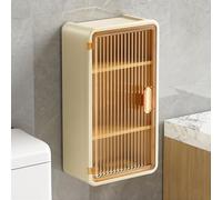 Hltdzer Pensile Bagno Sospeso con Anta Trasparente a Righe, Senza Foro Armadietto Bagno Muro con 2 Ripiani Regolabili per Cosmetici e Medicinali(Cream)