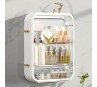 Hltdzer Pensile Bagno Sospeso con Sportello Trasparente e Divisori Regolabili, Armadietto Medicinali da Parete Senza Foro per Cosmetici e Profumi(40 * 12.4 * 53cm/15.7 * 4.9 * 20.9in)