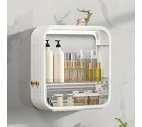 Hltdzer Pensile Bagno Sospeso con Sportello Trasparente e Divisori Regolabili, Armadietto Medicinali da Parete Senza Foro per Cosmetici e Profumi(40 * 12.4 * 42cm/15.7 * 4.9 * 16.5in)