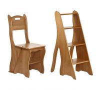 Hltdzer Sgabello Portatile 2 in 1 in Legno massello retrò a 4 gradini, Sgabello Portatile Multifunzione a 4 gradini, Sgabello Alto Pieghevole da Bar per casa, Biblioteca, Ufficio(D)