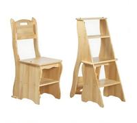 Hltdzer Sgabello Portatile 2 in 1 in Legno massello retrò a 4 gradini, Sgabello Portatile Multifunzione a 4 gradini, Sgabello Alto Pieghevole da Bar per casa, Biblioteca, Ufficio(B)