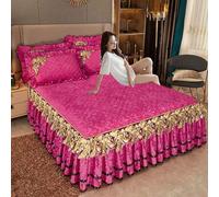 HLTQL Borsa da Letto, Copriletto in Velluto Lenzuolo con Angoli Elasticizzati con Balza,Coprimaterasso, Antiscivolo Stile Gonna da Letto(*3,150 * 200cm)