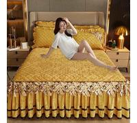 HLTQL Borsa da Letto, Copriletto in Velluto Lenzuolo con Angoli Elasticizzati con Balza,Coprimaterasso, Antiscivolo Stile Gonna da Letto(*4,180 * 200cm)