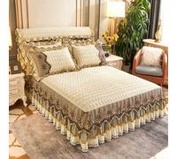 HLTQL Gonna da Letto Elasticizzata Avvolgente Matrimoniale Vestiletto Matrimoniale Velluto Mantovane Giroletto Una Piazza Emezzo(#1,180x220cm)