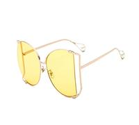 HLVDLSNI Nuovi occhiali da sole firmati a metà montatura Occhiali da sole quadrati da donna con perle for donna Occhiali da sole oversize rosa chiaro di moda femminile(C9 Gold Yellow)