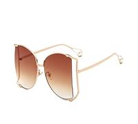 HLVDLSNI Nuovi occhiali da sole firmati a metà montatura Occhiali da sole quadrati da donna con perle for donna Occhiali da sole oversize rosa chiaro di moda femminile(C2 Gold Tea)