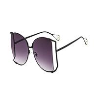 HLVDLSNI Nuovi occhiali da sole firmati a metà montatura Occhiali da sole quadrati da donna con perle for donna Occhiali da sole oversize rosa chiaro di moda femminile(C3 Black Gray)