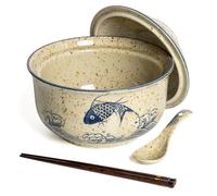 HLWDXno1 Ramen Set di ciotole in ceramica, con coperchio, 800 ml, per 1 persona, stile giapponese, vintage, grande ciotola per zuppa istantanea, ciotola per no