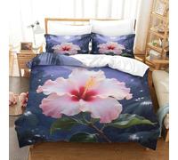 HLXZMCVBT Chinese Hibisco stampa Di 3D Set Copripiumino in Morbida Microfibra Set Di Biancheria Da Letto Di Federa Chiusura A Cerniera Ragazza Double（200x200cm）