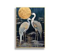 HLYEHDIAD Poster artistico con gru e luna, dipinto su tela, stampa artistica da parete con animali astratti, adatto per camera da letto, dormitorio, decorazione per la casa, 70 x 100 cm