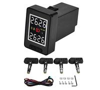 Hlyjoon TPMS Receiver Car Vehicle DC 8V-16V Sistema di monitoraggio della pressione dei pneumatici con 4 sensori interni per Black