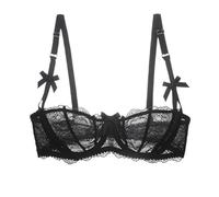 HLYLDL Reggiseno Bralette a Balconcino in Pizzo Taglie Forti da Donna Push Up Ferretto Vedere Attraverso Reggiseni a Mezza Coppa