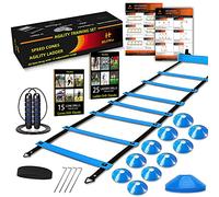 HLYWEI Set di Allenamento per agilità e velocità, Include 1 Scala per agilità, 4 paletti in Acciaio, 1 Fascia Sportiva, 1 Corda per Saltare, 10 Coni a Disco e Borsa per Il Trasporto, Attrezzatura per