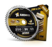 HM - Lama per sega circolare 250 x 30 Z60, denti alternati neg. Per legno - sega a taglio fine. AMBOSS WERKZEUGE® Lama per sega 250 mm Compatibile a Dewalt DWE 7492 Güde GTK 2000 PowerPlus POWX07598