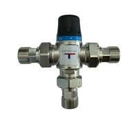 HM | Valvola miscelatrice termostatica solare 1" ottone cromato, 3 prolunghe 3/4" maschio | Regolazione 35-60°C, per acqua calda e fredda | Installazione semplice, per scaldabagni e impianti solari