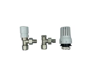 HM Valvole Termostatiche per Termosifoni 3/8"x16 Multistrato, Kit Valvola Termostatica ad Angolo con Testina M30 + Detentore + Adattatori 16 mm, Ottone Nichelato, Risparmio Energetico