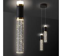 HMASNSEIY Lampadario a LED, lampadario Moderno in Cristallo per Isola Cucina a LED, lampadario Regolabile per Isola Cucina, LED Nero Oro per Sala da Pranzo, Camera da Letto, Mini faretti Pendenti (2-