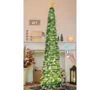 HMASYO Albero di Natale Artificiale a Paillettes 180cm con 100 Luci a LED Timer e Telecomando, Montaggio Istantaneo, Alimentazione USB - Decorazione per Interni Casa, Appartamento, Veranda, Feste