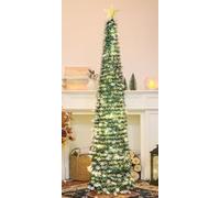 HMASYO Albero di Natale Artificiale a Paillettes Rosa Luminoso 150cm (1.5m) Sottile con Luci Integrate e Timer, Montaggio Istantaneo - Decorazione per Interni Casa, Appartamento, Veranda, Feste