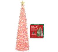 HMASYO Albero di Natale Artificiale a Paillettes Rosa Luminoso 150cm (1.5m) Sottile con Luci Integrate e Timer, Montaggio Istantaneo - Decorazione per Interni Casa, Appartamento, Veranda, Feste