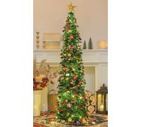 HMASYO Albero di Natale Artificiale Sottile 150cm a Paillettes Luccicante con Luci Integrate e Timer, Montaggio Istantaneo, Pieghevole - Decorazione per Interni Casa, Appartamento, Veranda, Feste