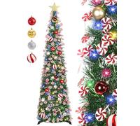 HMASYO Albero di Natale Artificiale Sottile 150cm a Paillettes Luccicante con Luci Integrate e Timer, Montaggio Istantaneo, Pieghevole - Decorazione per Interni Casa, Appartamento, Veranda, Feste