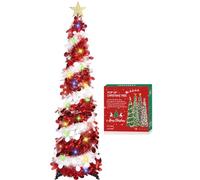 HMASYO Albero di Natale Artificiale Sottile 150cm a Paillettes Luccicante con Luci Integrate e Timer, Montaggio Istantaneo, Pieghevole - Decorazione per Interni Casa, Appartamento, Veranda, Feste