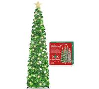 HMASYO Albero di Natale Artificiale Sottile 150cm a Paillettes Luccicante con Luci Integrate e Timer, Montaggio Istantaneo, Pieghevole - Decorazione per Interni Casa, Appartamento, Veranda, Feste