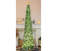 HMASYO Albero di Natale Artificiale Sottile 150cm a Paillettes Luccicante con Luci Integrate e Timer, Montaggio Istantaneo, Pieghevole - Decorazione per Interni Casa, Appartamento, Veranda, Feste