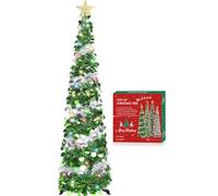 HMASYO Albero di Natale Artificiale Sottile 150cm a Paillettes Luccicante con Luci Integrate e Timer, Montaggio Istantaneo, Pieghevole - Decorazione per Interni Casa, Appartamento, Veranda, Feste