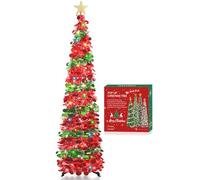 HMASYO Albero di Natale Artificiale Sottile 150cm a Paillettes Luccicante con Luci Integrate e Timer, Montaggio Istantaneo, Pieghevole - Decorazione per Interni Casa, Appartamento, Veranda, Feste