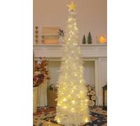 HMASYO Albero di Natale Artificiale Sottile 150cm a Paillettes Luccicante con Luci Integrate e Timer, Montaggio Istantaneo, Pieghevole - Decorazione per Interni Casa, Appartamento, Veranda, Feste