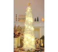HMASYO Albero di Natale Artificiale Sottile 150cm a Paillettes Luccicante con Luci Integrate e Timer, Montaggio Istantaneo, Pieghevole - Decorazione per Interni Casa, Appartamento, Veranda, Feste